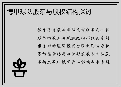 德甲球队股东与股权结构探讨